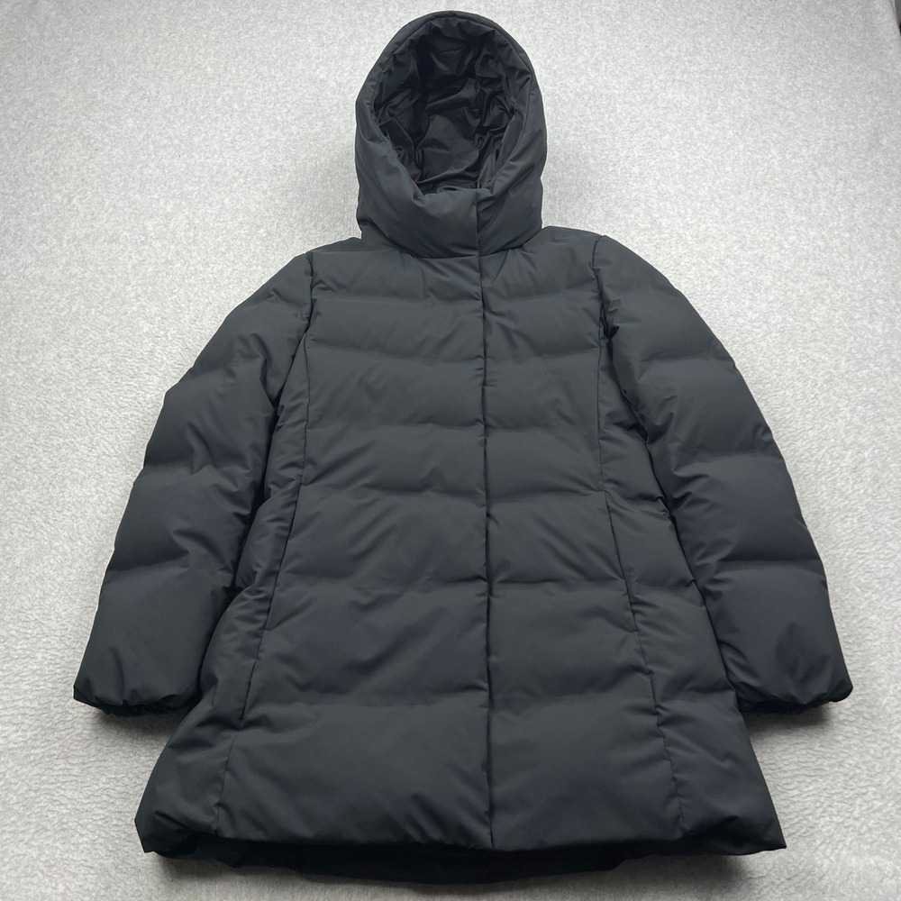 Uniqlo Seamless Down Short Coat Womens Small Black Hooded Full Zip Puffer Jacket